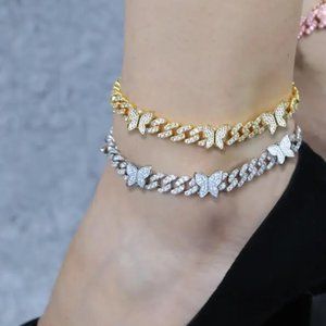 Silver Cuban Link Chain Anklet Bracelets